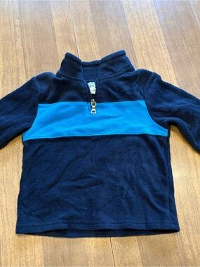 Kids Navy Blue Quarter-Zip Fleece Top with lighter blue Stripe